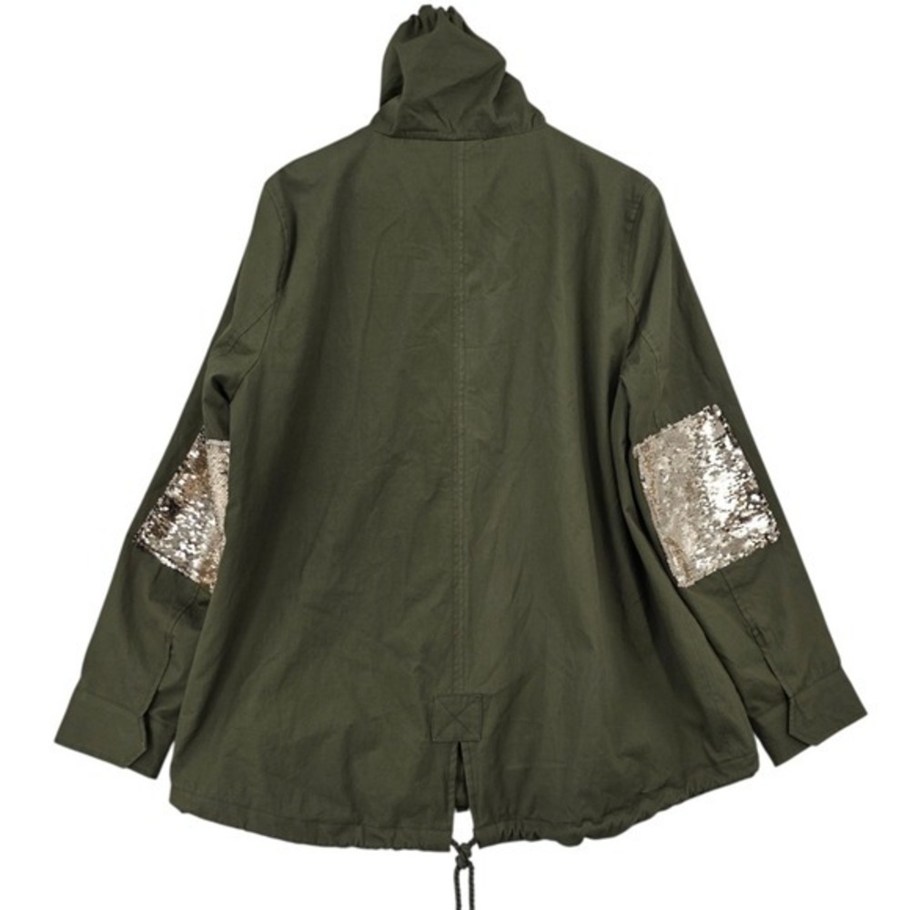 Sam Edelman Womens L Olive Sequin Elbow Patch Anorak Jacket NWT